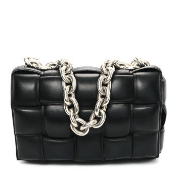 BOTTEGA VENETA Lambskin Maxi Intreccio Padded Chain Cassette Crossbody Bag Black