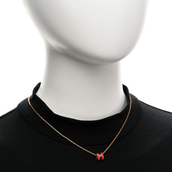 HERMES Lacquered Rose Gold Mini Pop H Pendant Necklace Orange