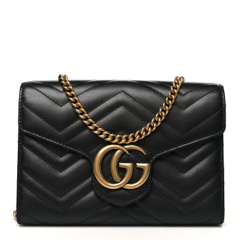 GUCCI Calfskin Matelasse GG Marmont Chain Wallet Black