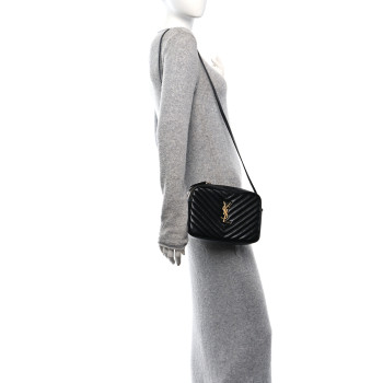 SAINT LAURENT Calfskin Matelasse Monogram Lou Camera Bag Black