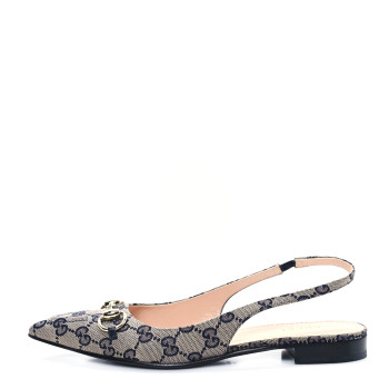 GUCCI Monogram Horsebit Womens Slingback Ballet Flat 37 Beige Blue