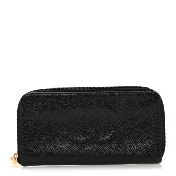 CHANEL Caviar Large Timeless CC Zip Around Wallet Black