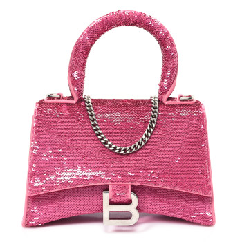 BALENCIAGA Calfskin Sequin Hourglass Top Handle Bag XS Pink