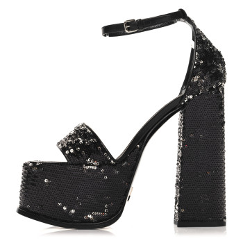 LOUIS VUITTON Sequin Calfskin Fame Platform Sandal 38 Black