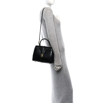 CELINE Satinated Calfskin Small 16 Top Handle Bag Black