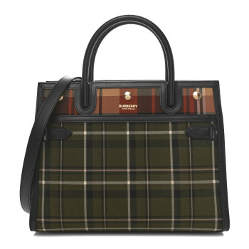 BURBERRY Wool Tartan Two Handle Title Bag Dark Green