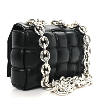 BOTTEGA VENETA Lambskin Maxi Intreccio Padded Chain Cassette Crossbody Bag Black