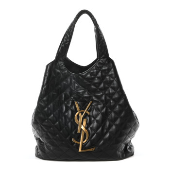 SAINT LAURENT Lambskin Quilted Maxi Icare Shopping Tote Black