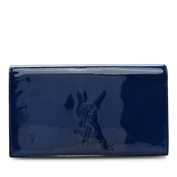 SAINT LAURENT Patent Calfskin Monogram Large Belle De Jour Clutch Royal Blue