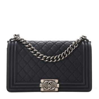 CHANEL Iridescent Caviar Quilted Medium Boy Flap Dark Blue