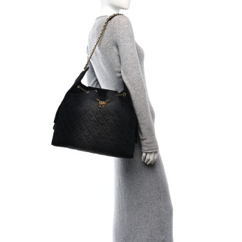 CHANEL Washed Denim Quilted Large Chanel 25 Handbag Black