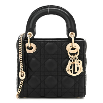 CHRISTIAN DIOR Lambskin Cannage Mini Lady Dior Black
