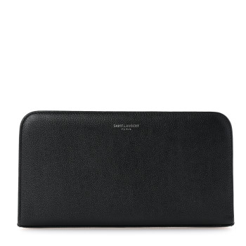 SAINT LAURENT Grain De Poudre Zip Around Travel Wallet Black