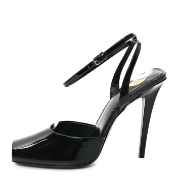 SAINT LAURENT Patent Calfskin La Scandale 110 Sandals 38.5 Black