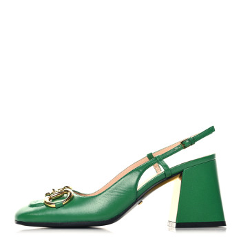 GUCCI Malaga Kid Horsebit 75mm Slingback Pumps 36 New Shamarock