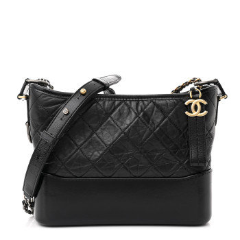 CHANEL Aged Calfskin Quilted New Medium Gabrielle Hobo Black
