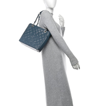 CHANEL Caviar Quilted Petit Shopping Tote PST Blue