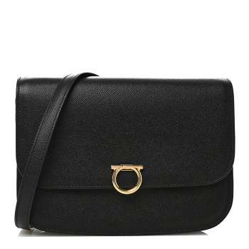 SALVATORE FERRAGAMO Hammered Calfskin Round Gancini Crossbody Bag Black