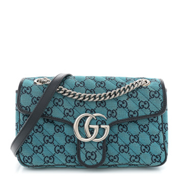 GUCCI Monogram Multicolor Matelasse Diagonal Small GG Marmont Shoulder Bag Light Blue