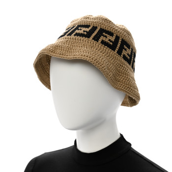 FENDI Cotton FF Woven Bucket Hat S Naturale Black