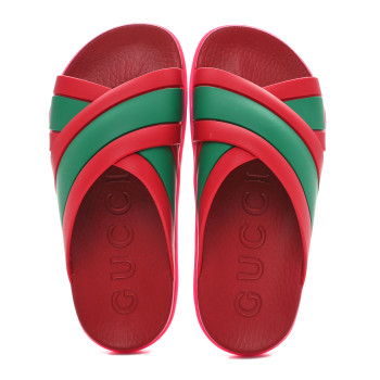 GUCCI Rubber Web Womens Criss Cross Slide Sandals 35 Coral New Shamarock