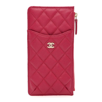 CHANEL Caviar Quilted Classic Flat Wallet Pouch Pink