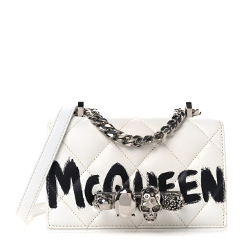 ALEXANDER MCQUEEN Lambskin Quilted Graffiti Skull Knuckle Crossbody White Black