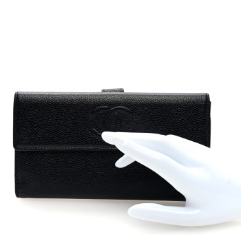 CHANEL Caviar Timeless CC Large Gusset Flap Wallet Black