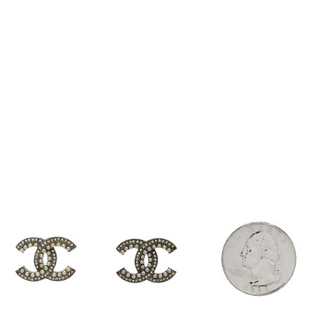 CHANEL Pearl Crystal CC Snow Palace Earrings Silver