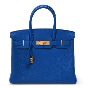 HERMES Togo Horseshoe Birkin 30 Bleu Zanzibar Jaune Ambre