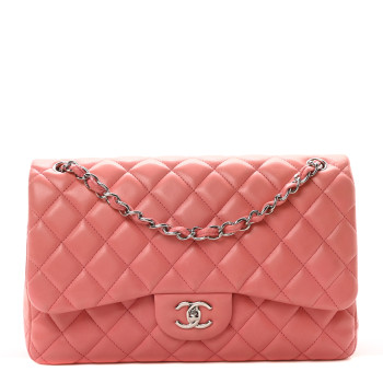 CHANEL Lambskin Quilted Jumbo Double Flap Pink