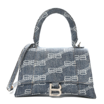 BALENCIAGA Denim BB Monogram Small Hourglass Top Handle Bag Blue