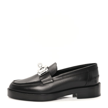 HERMES Calfskin Womens Hot Loafer 37 Black
