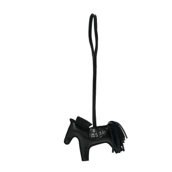 HERMES Milo Lambskin Matte Alligator Touch Grigri Rodeo Horse Bag Charm PM So Black