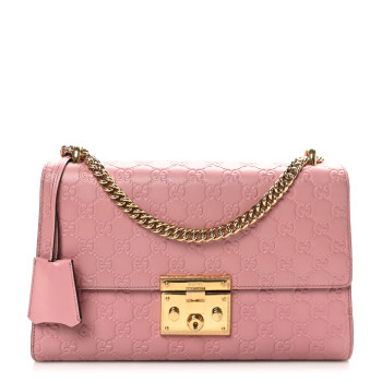 GUCCI Guccissima Signature Medium Padlock Shoulder Bag Rose Baby Candy