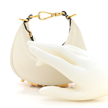 FENDI Vitello Grace Matte Nano Fendigraphy Hobo Charm White Ice