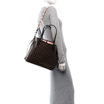 LOUIS VUITTON Damier Ebene Braided Neverfull MM Pink