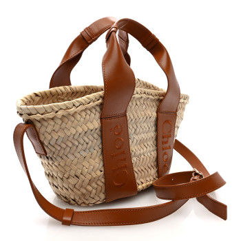 CHLOE Raffia Smooth Calfskin Small Sense Basket Caramel