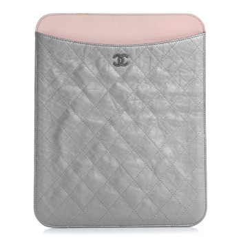 CHANEL Metallic Aged Calfskin Brilliant iPad Case Silver