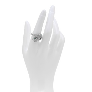 BULGARI 18K White Gold Diamond Emerald Serpenti Seduttori Two Head Ring 55 7.25