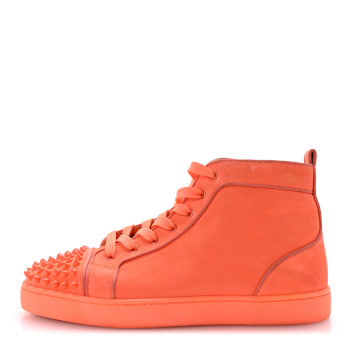 CHRISTIAN LOUBOUTIN Veau Velours Mens Louis Orlato Flat Spikes Sneakers 42 Melon May