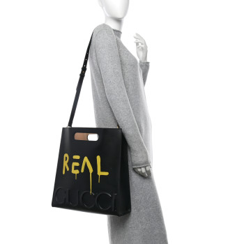 GUCCI Calfskin GucciGhost Real Medium XL Tote Black Yellow