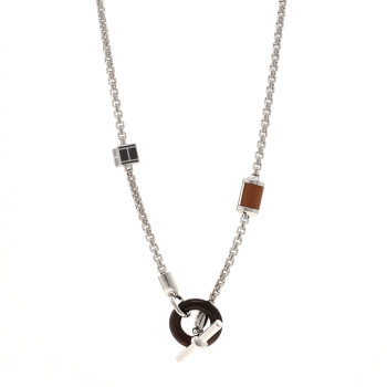 HERMES Palladium Buffalo Horn Swift Meli-Melo Necklace Gold
