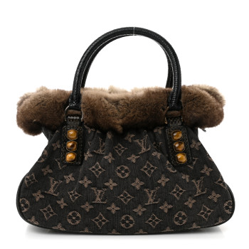 LOUIS VUITTON Monogram Denim Chinchilla Lizard Trapeze PM