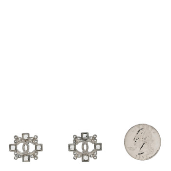 CHANEL Swarovski Crystal CC Earrings Silver