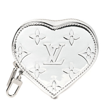 LOUIS VUITTON Monogram Mirror Heart Coin Purse Silver