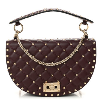 VALENTINO GARAVANI Nappa Medium Rockstud Spike Halfmoon Saddle Bag Rubin