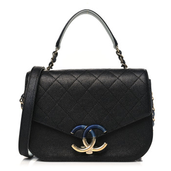 CHANEL Grained Calfskin Quilted Small Cuba Top Handle Flap Black