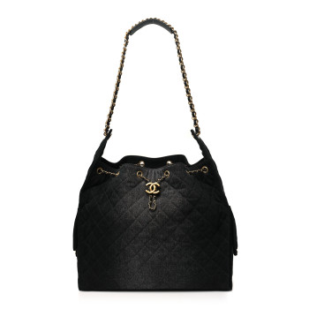CHANEL Washed Denim Quilted Large Chanel 25 Handbag Black