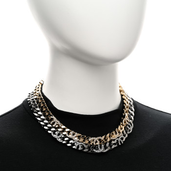 CHANEL Crystal Chain CC Link Choker Gold Ruthenium